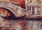 William Merritt Chase Famous Paintings - Gondolas Along Venetian Canal